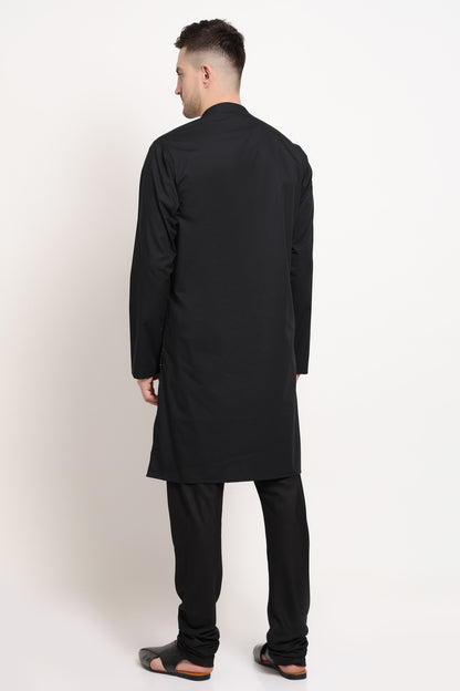 Linear Crest Kurta – Black with Horizontal Stripe Accent