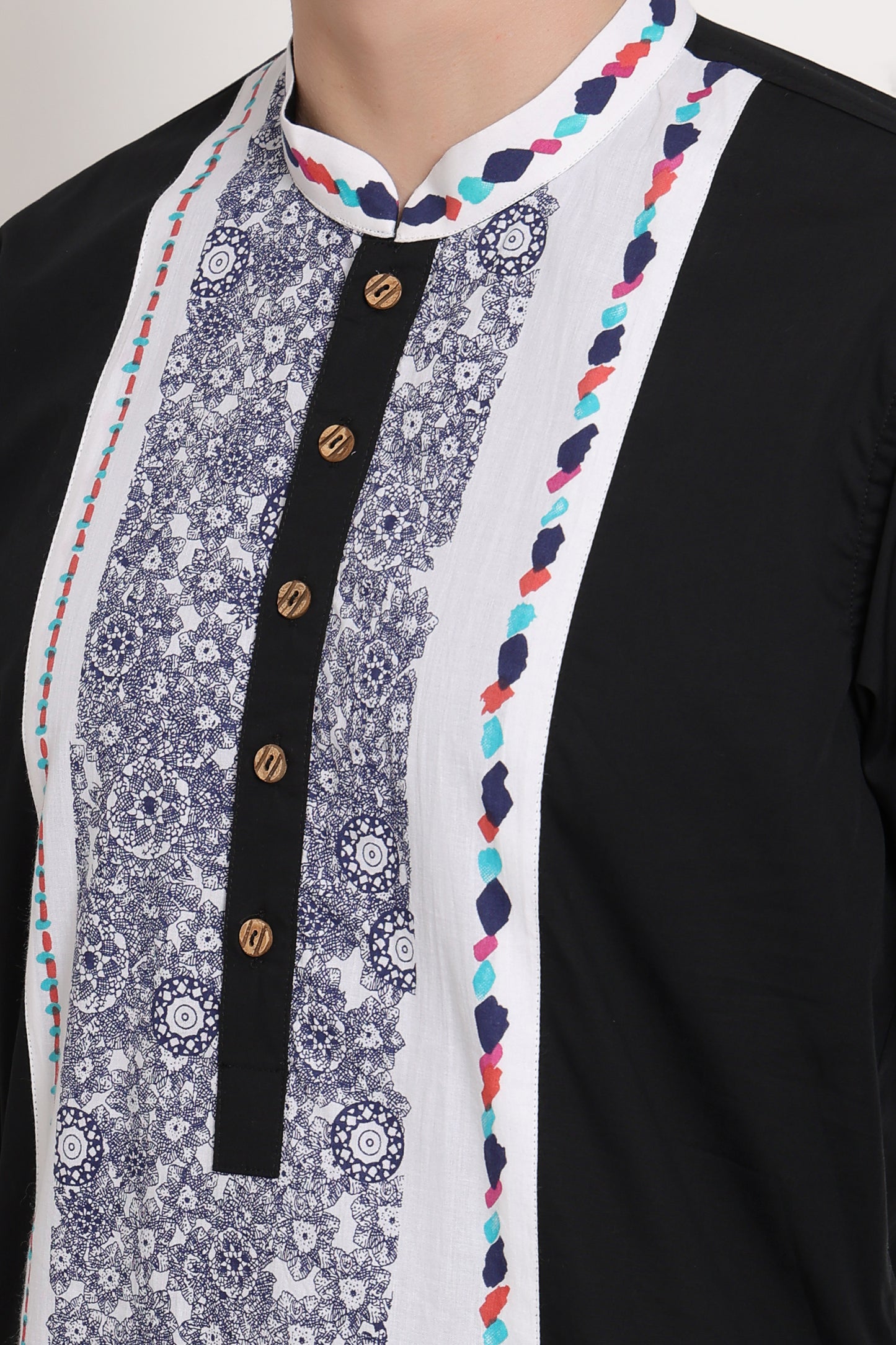 Black Kurta Heritage-Inspired Print