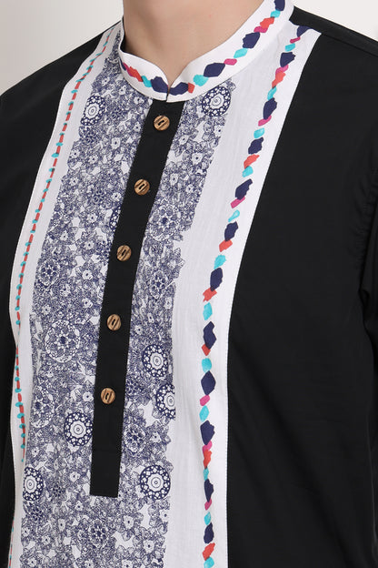 Black Kurta Heritage-Inspired Print