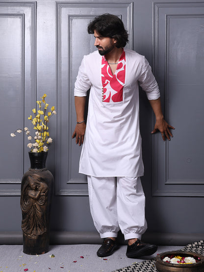 Long cotton kurta with printed yoke design