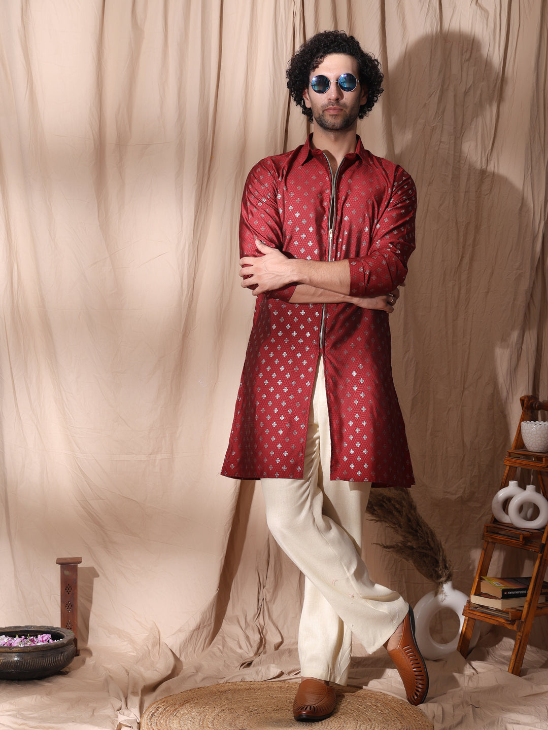 Collard Kurta With Zipper Detailed Kurta