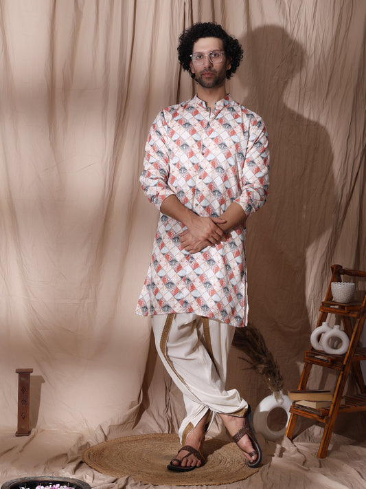 Geometric print-detailed straight fit kurta