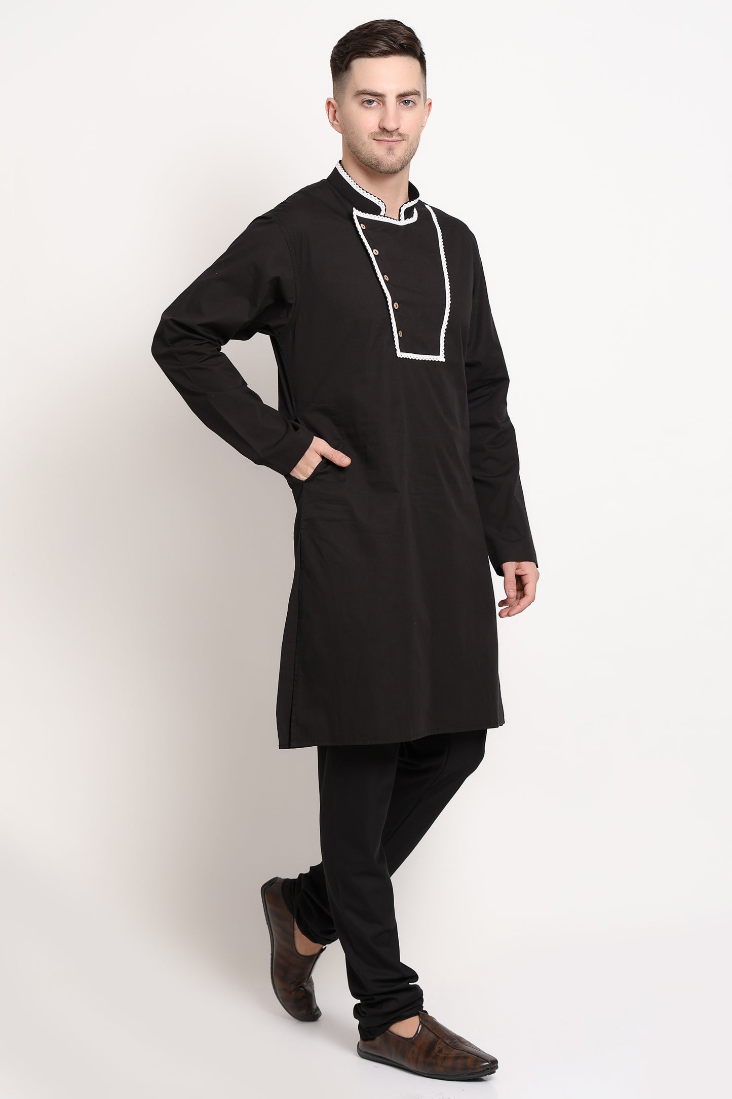 Black elegance kurta with Asymmetric Detailing