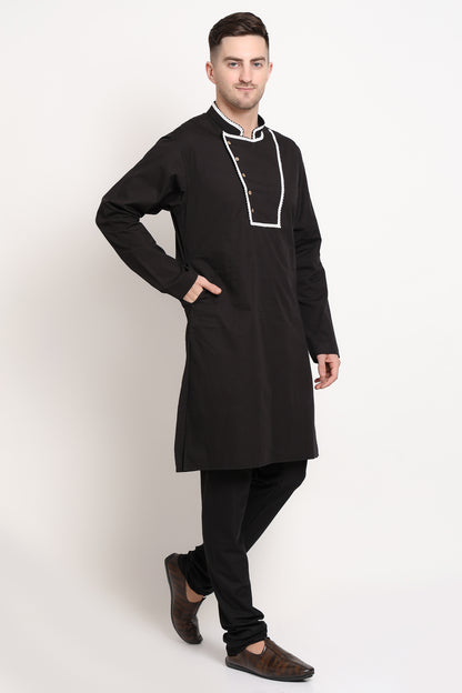 Black elegance kurta with Asymmetric Detailing