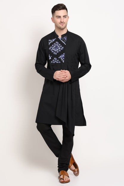 Black kurta with printed yoke design