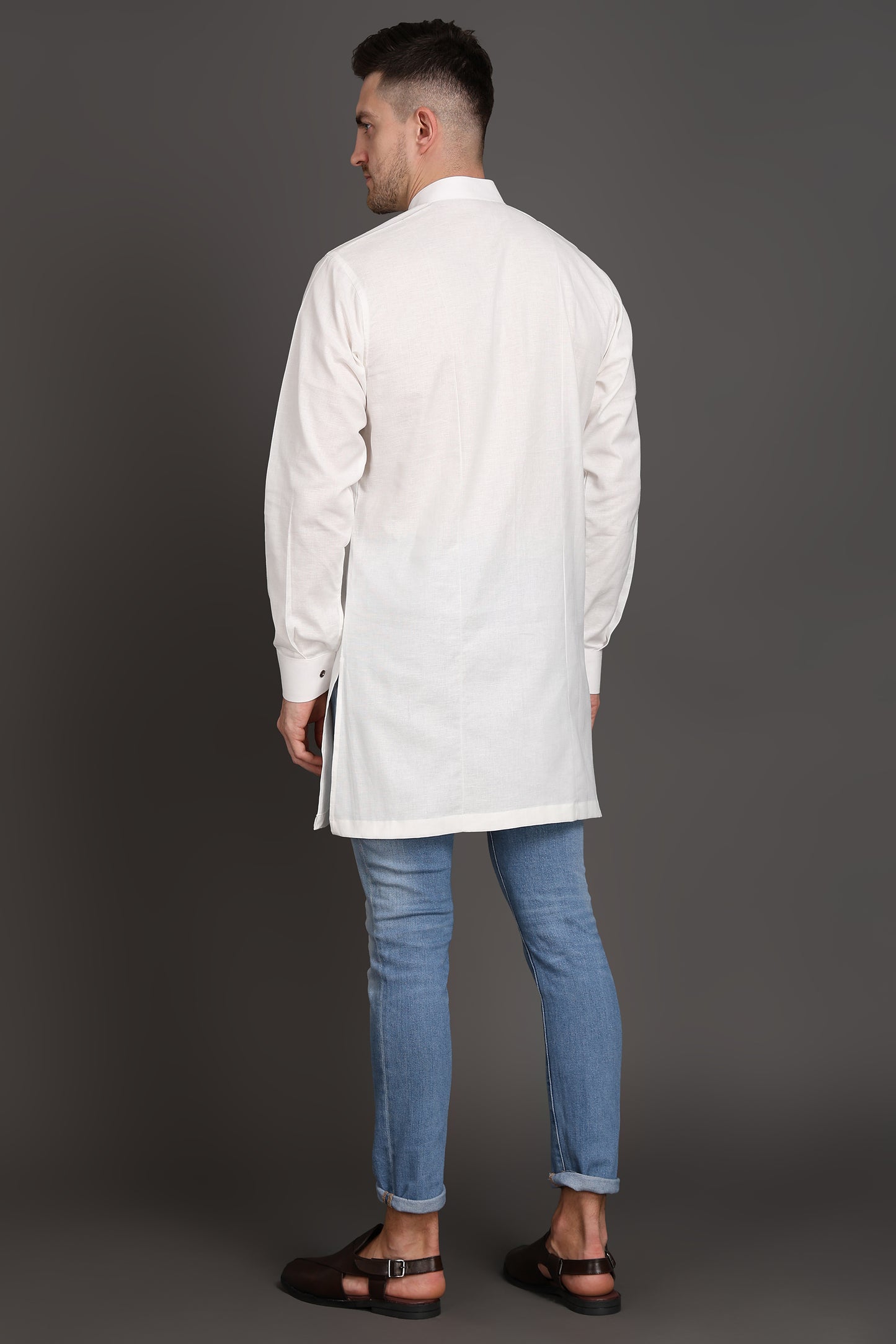 White Short Kurta With Wooden Button Detailing