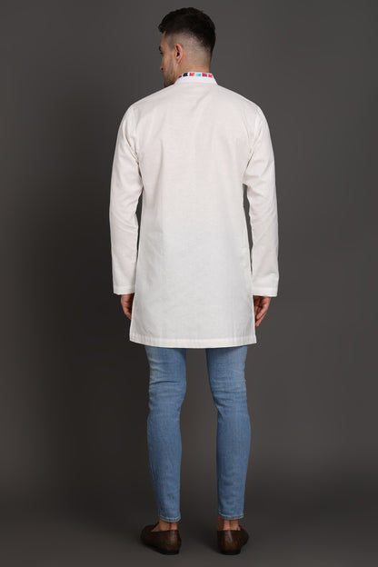 White Elegance kurta with printed Placket