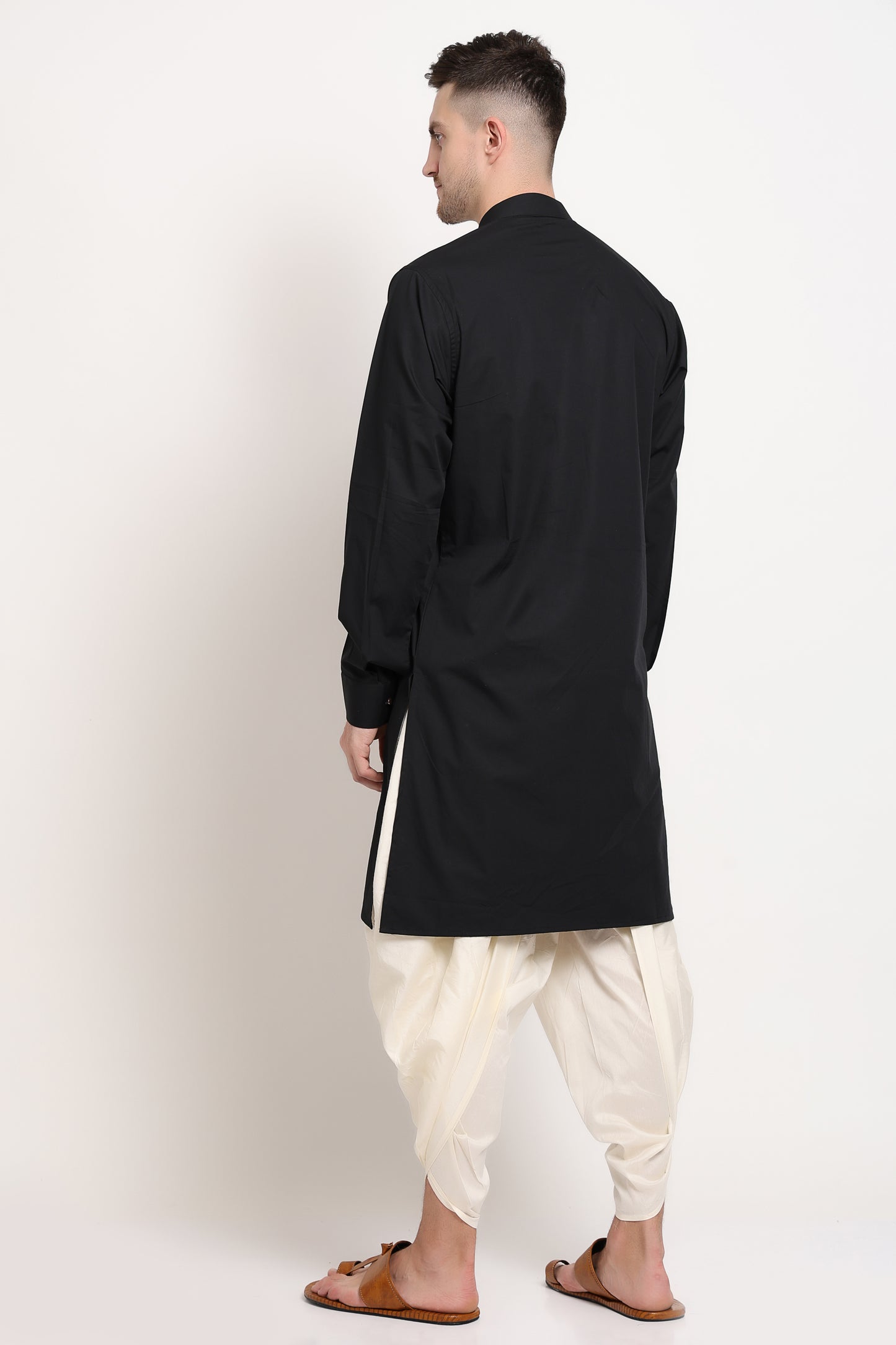 Black elegance kurta with golden shoulder accent