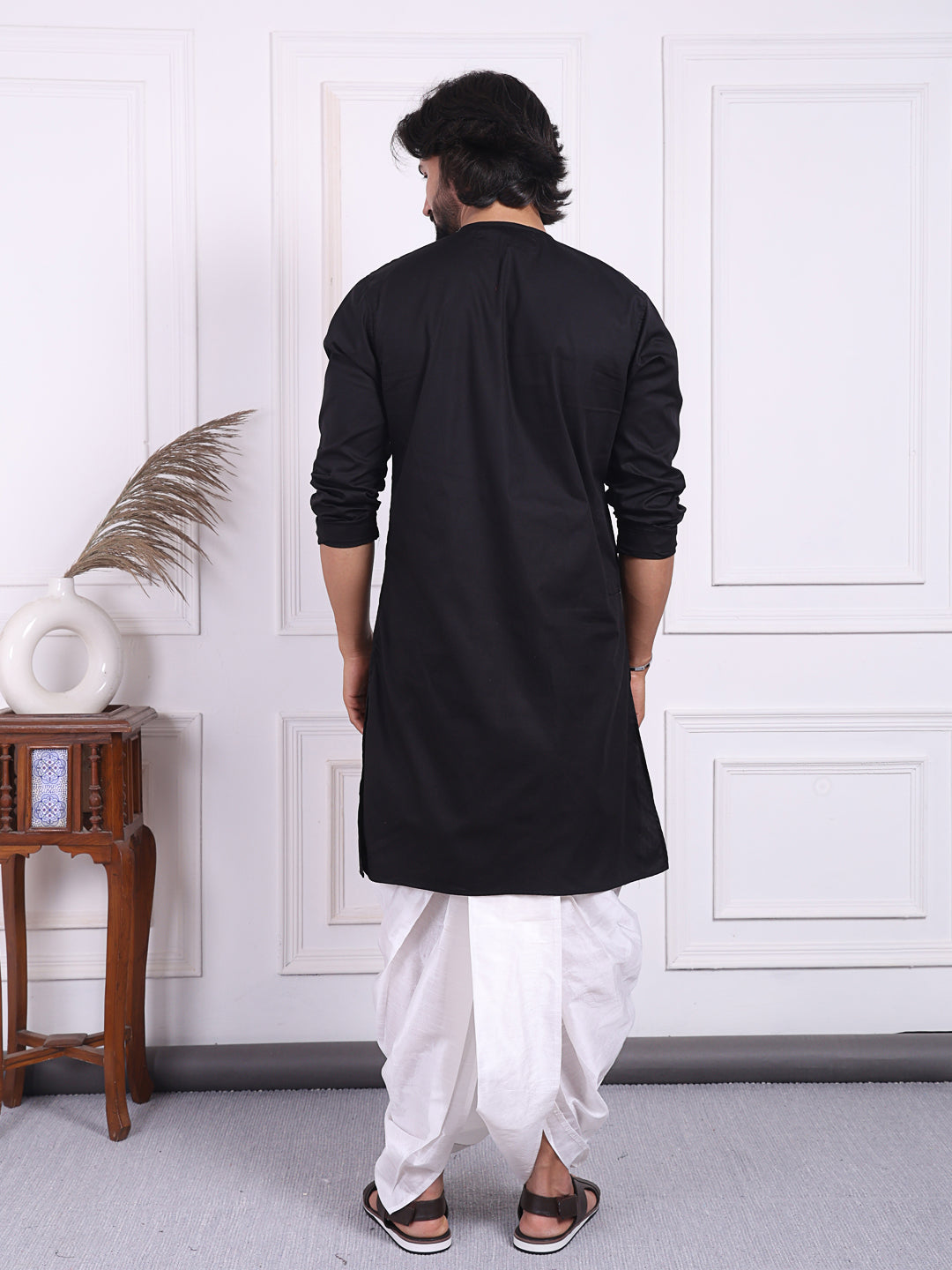 Black kurta in angrakha style for Men