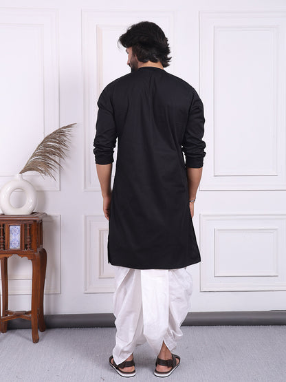 Black kurta in angrakha style for Men