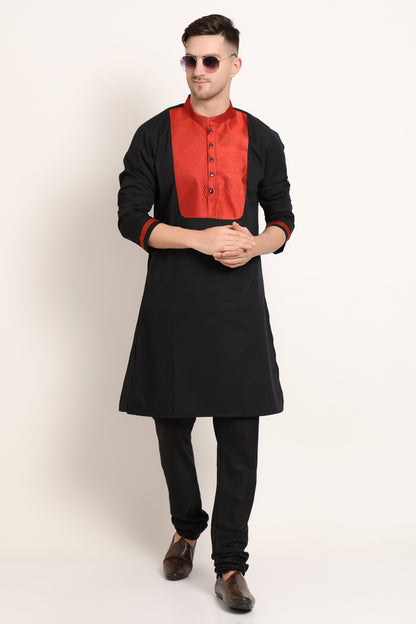 Black Base with Red Textured Detail Kurta