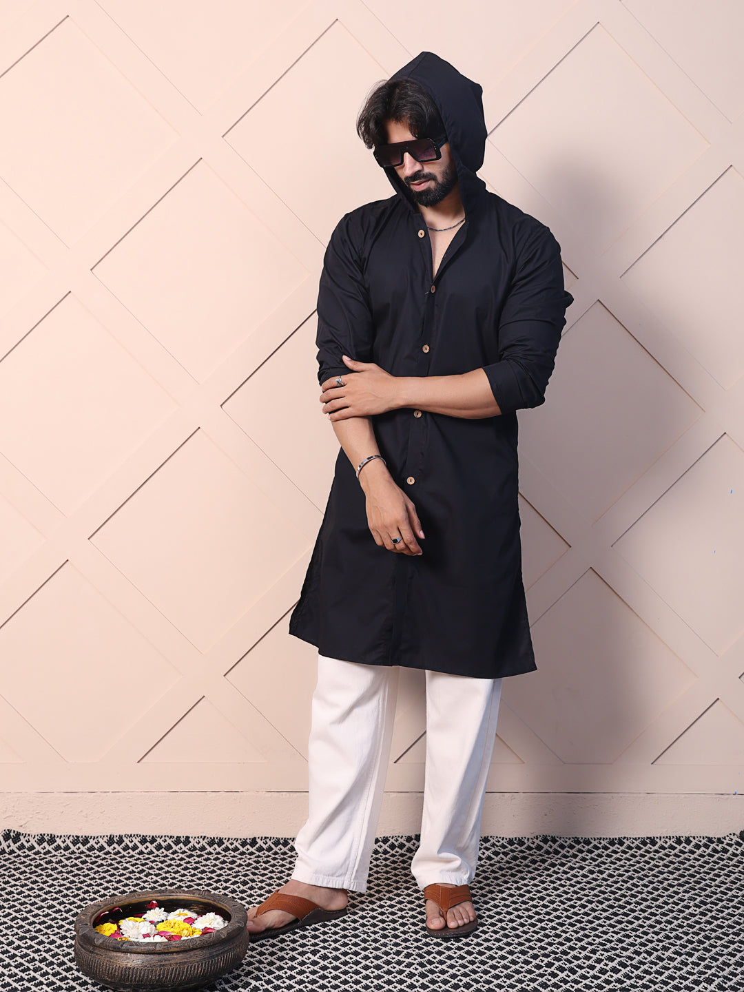 Black kurta for men with hood twist