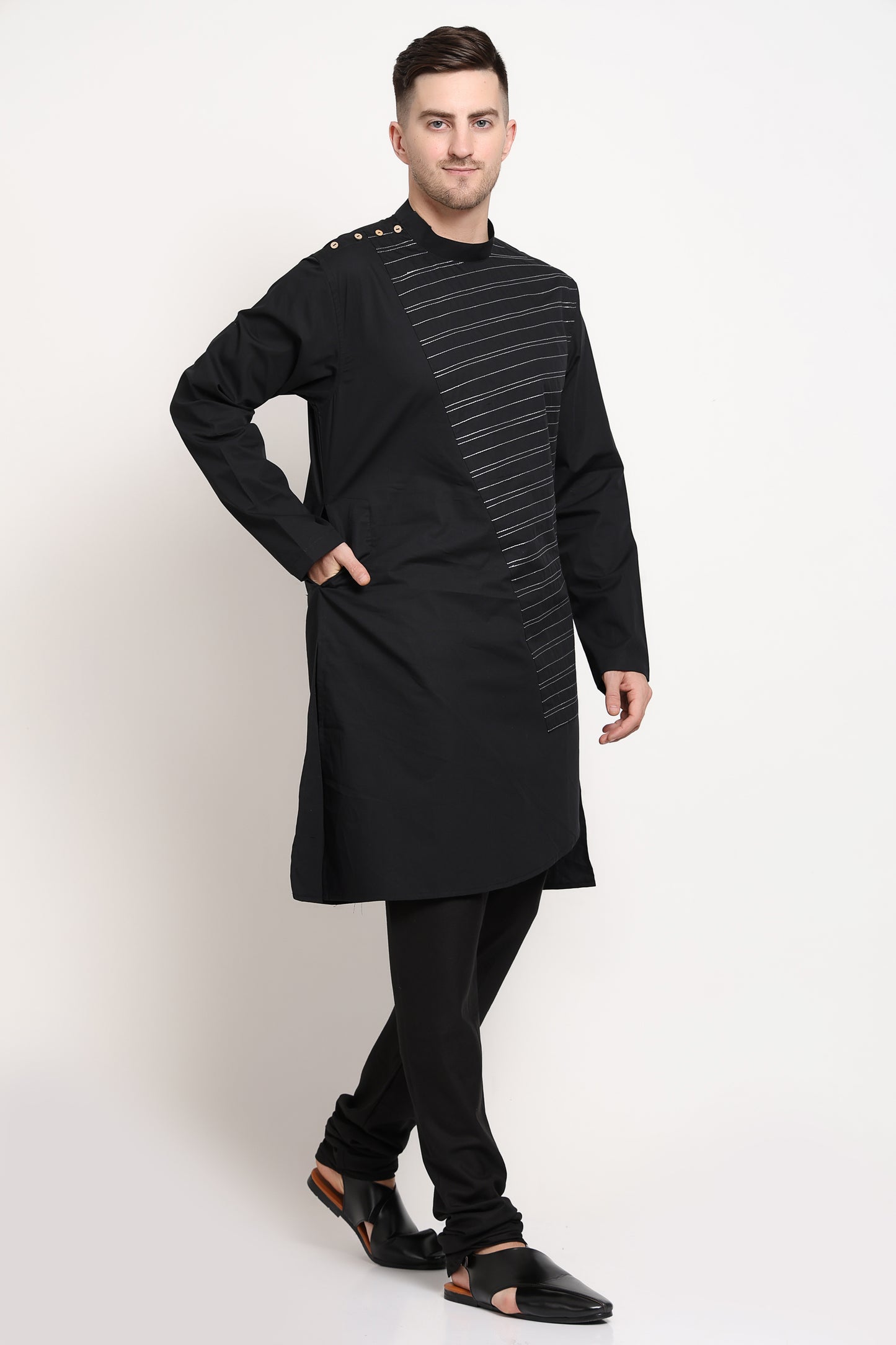 Striker Line Kurta – Black with Diagonal Edge Detailing