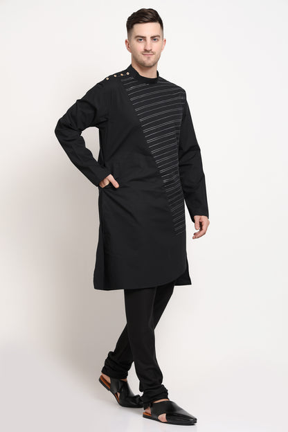 Striker Line Kurta – Black with Diagonal Edge Detailing