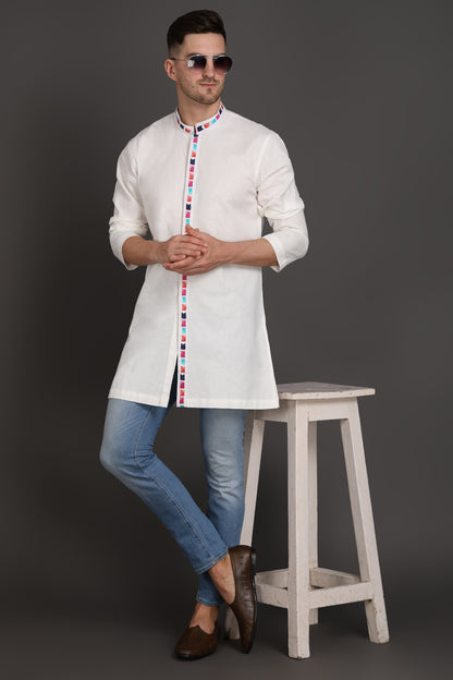 White Elegance kurta with printed Placket