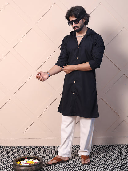 Black kurta for men with hood twist