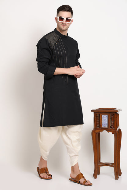 Black elegance kurta with golden shoulder accent