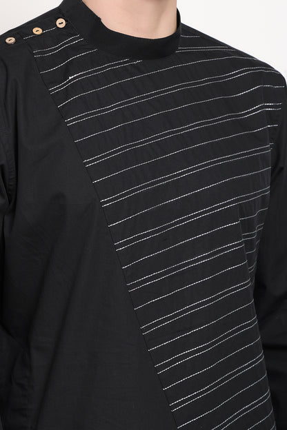 Striker Line Kurta – Black with Diagonal Edge Detailing