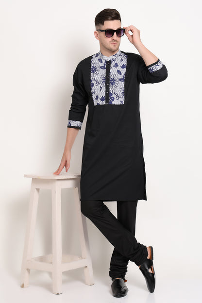 Black Regal Kurta – Floral Elegance Edition