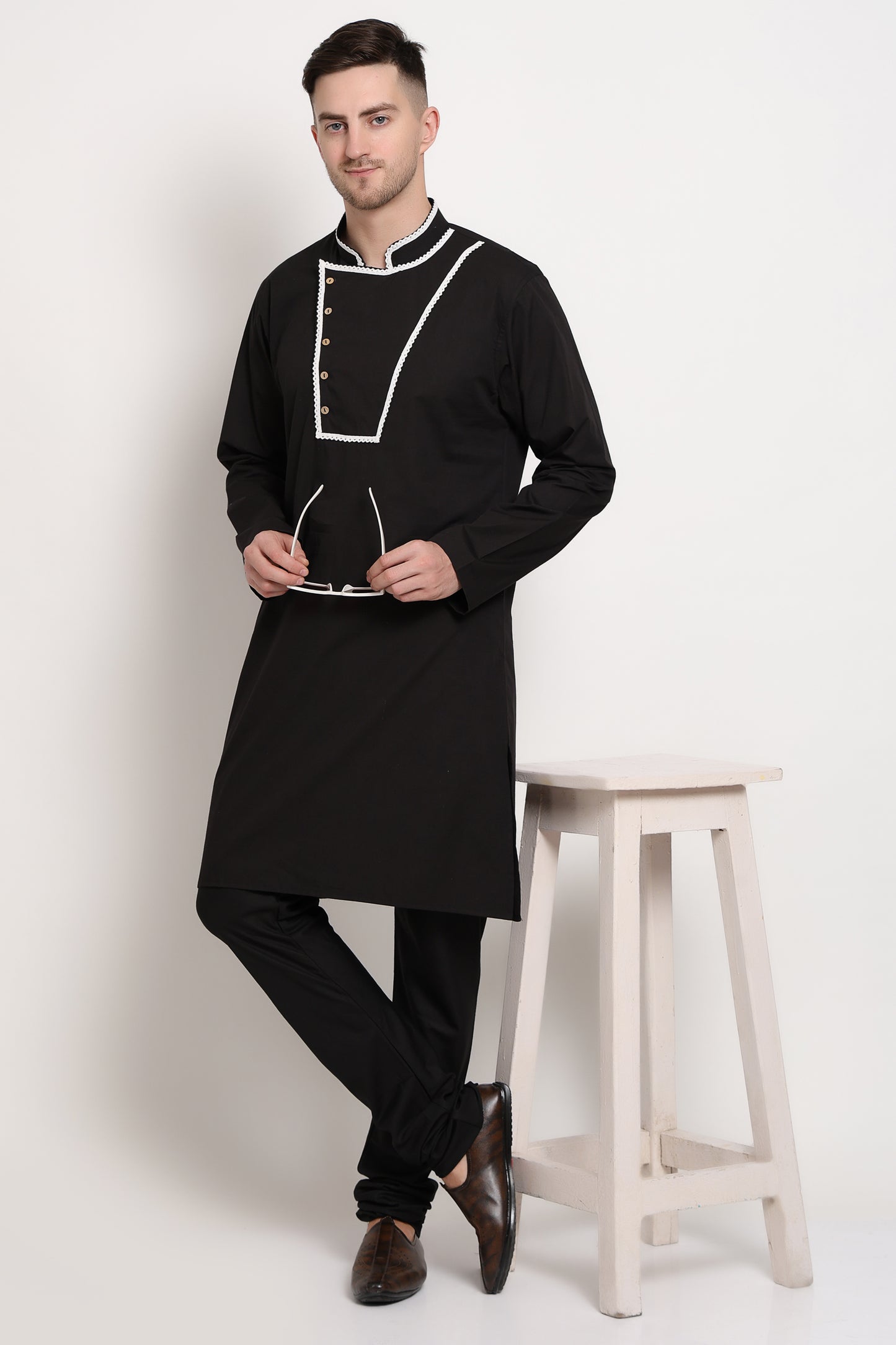 Black elegance kurta with Asymmetric Detailing