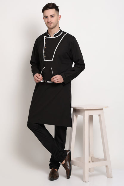 Black elegance kurta with Asymmetric Detailing